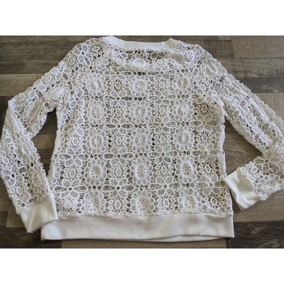 100% Cotton Boho Beachy Floral Eyelet White See Through Pullover Sz M - Picture 7 of 8